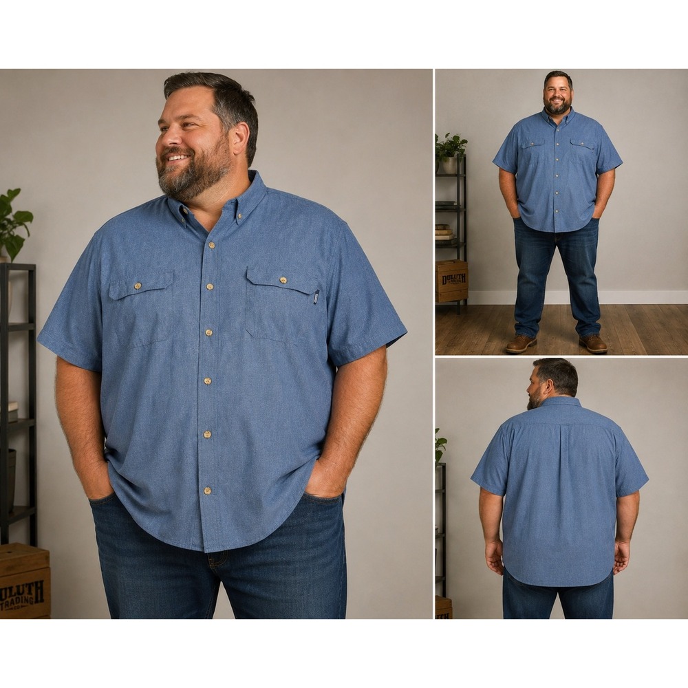 Duluth Trading Co Shirt Short Sleeve Blue Textured Relaxed Fit 4XL